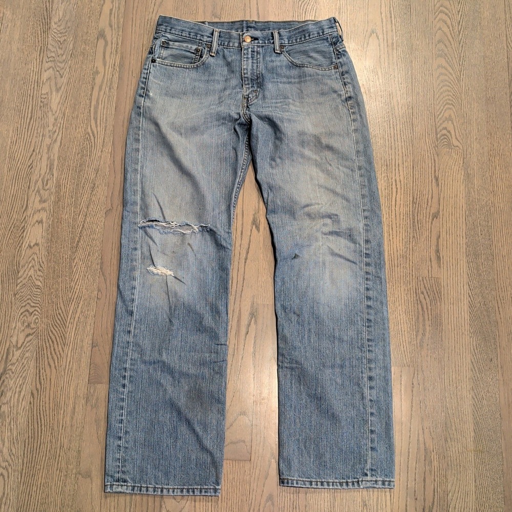 Levis 569 Loose Straight Jeans Mens 32x34 Light Wash Distressed Grunge Y2K